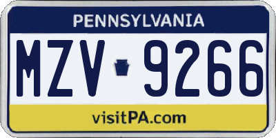 PA license plate MZV9266