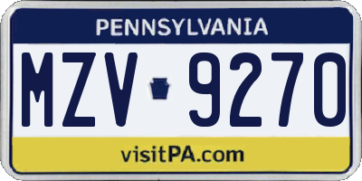 PA license plate MZV9270