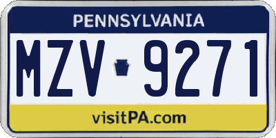 PA license plate MZV9271