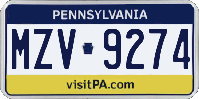 PA license plate MZV9274