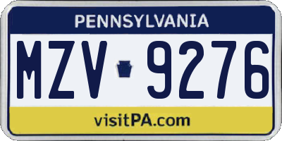 PA license plate MZV9276
