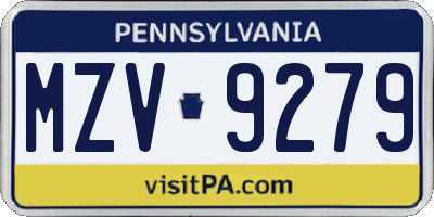 PA license plate MZV9279