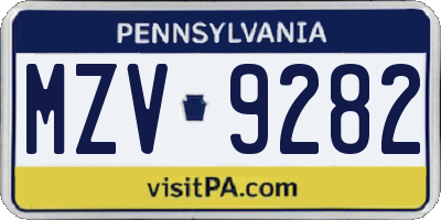 PA license plate MZV9282