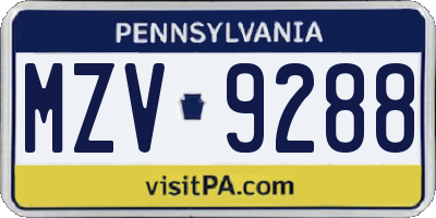 PA license plate MZV9288