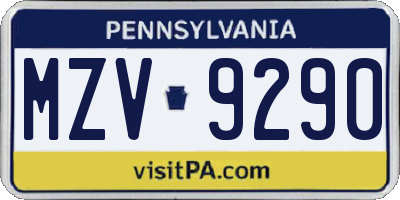 PA license plate MZV9290
