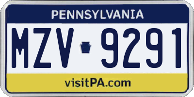 PA license plate MZV9291