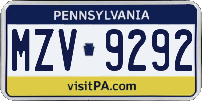 PA license plate MZV9292