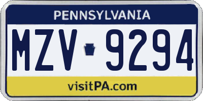 PA license plate MZV9294