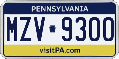 PA license plate MZV9300