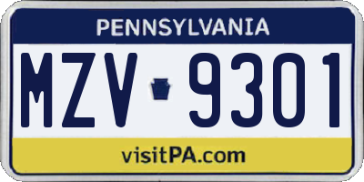 PA license plate MZV9301