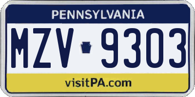 PA license plate MZV9303