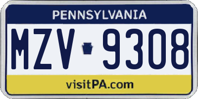 PA license plate MZV9308
