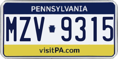 PA license plate MZV9315