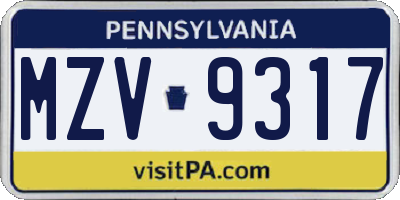 PA license plate MZV9317