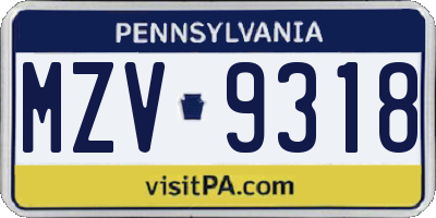 PA license plate MZV9318