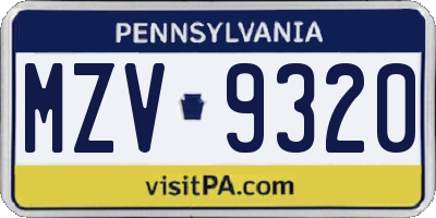 PA license plate MZV9320