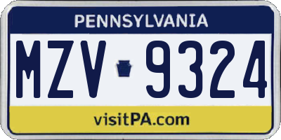 PA license plate MZV9324