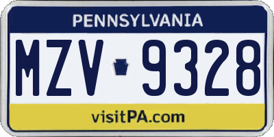 PA license plate MZV9328
