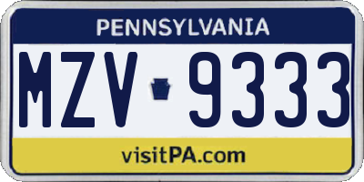 PA license plate MZV9333