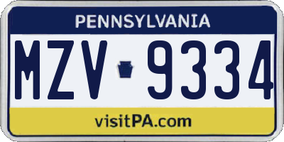 PA license plate MZV9334