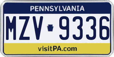 PA license plate MZV9336