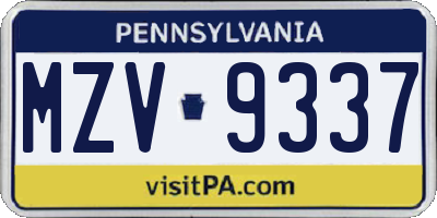PA license plate MZV9337