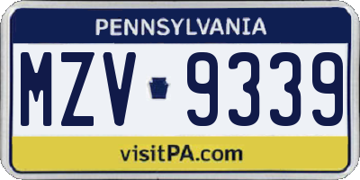 PA license plate MZV9339
