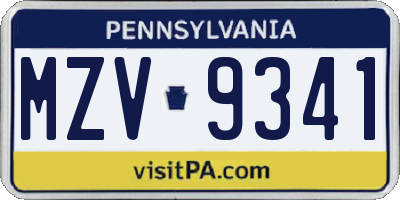 PA license plate MZV9341