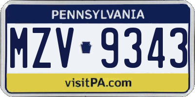PA license plate MZV9343