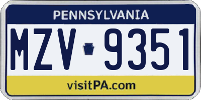PA license plate MZV9351