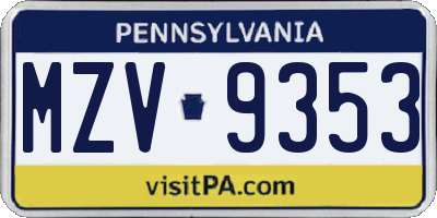 PA license plate MZV9353