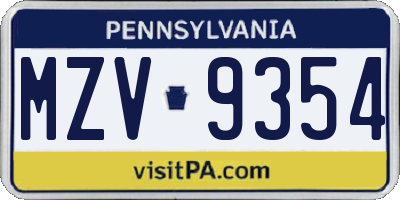 PA license plate MZV9354