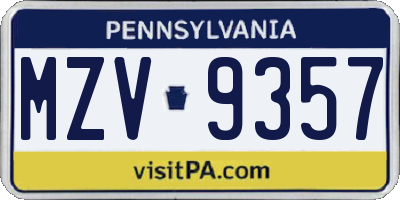 PA license plate MZV9357