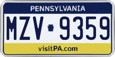 PA license plate MZV9359