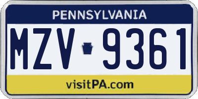 PA license plate MZV9361