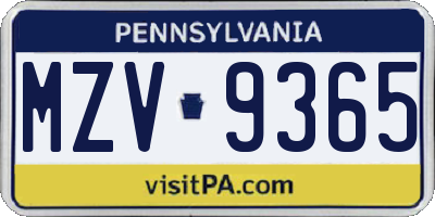 PA license plate MZV9365