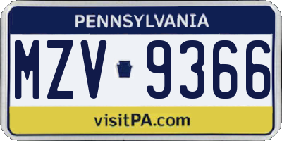 PA license plate MZV9366