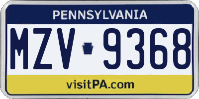 PA license plate MZV9368