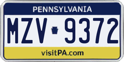 PA license plate MZV9372