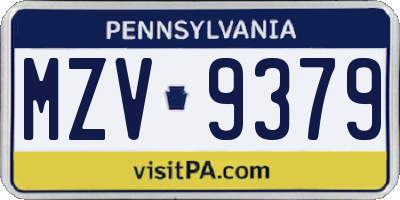 PA license plate MZV9379