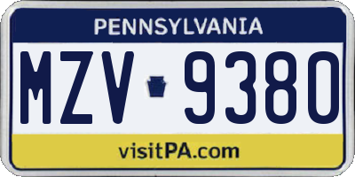 PA license plate MZV9380