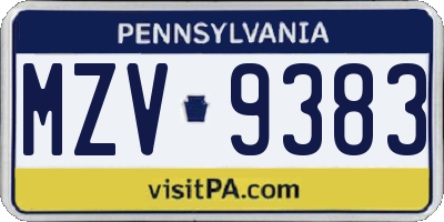 PA license plate MZV9383