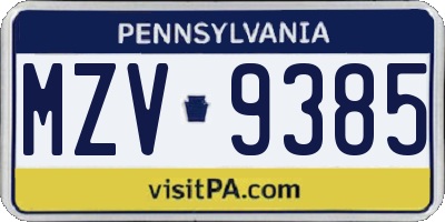 PA license plate MZV9385