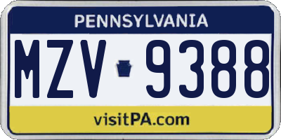 PA license plate MZV9388