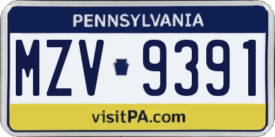 PA license plate MZV9391