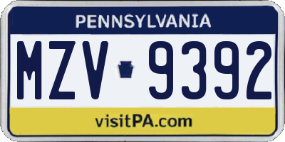 PA license plate MZV9392