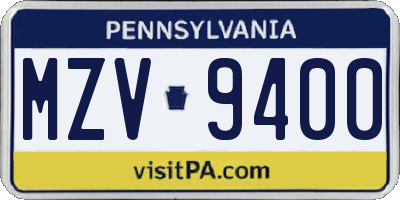 PA license plate MZV9400