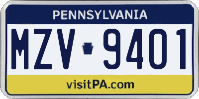 PA license plate MZV9401