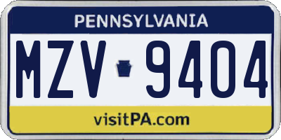 PA license plate MZV9404