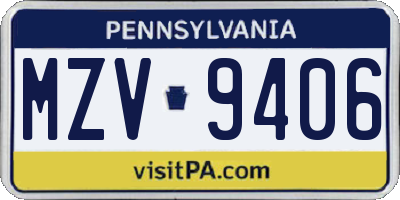 PA license plate MZV9406